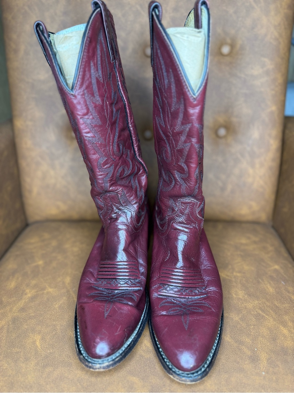 Dan Post Cowboy Boots Mens 8.5 D Burgundy Leather Embroidered Western
